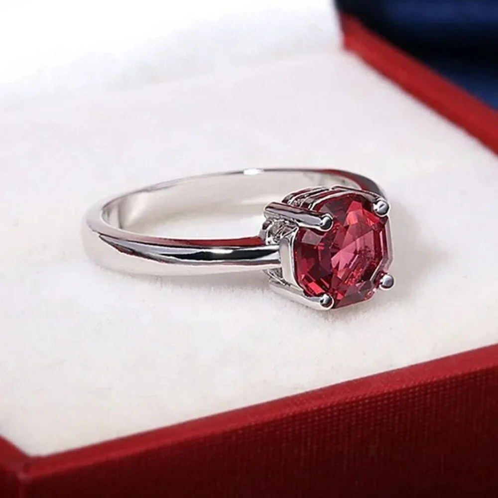 Cecilia Rose Womens Red Octagon Crystal Silver Ring Size 8 Gift Boxed - Picture 1 of 10